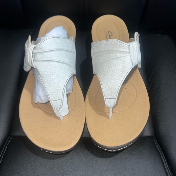Clarks White Leather Slide Sandals 12W - Picture 1 of 8